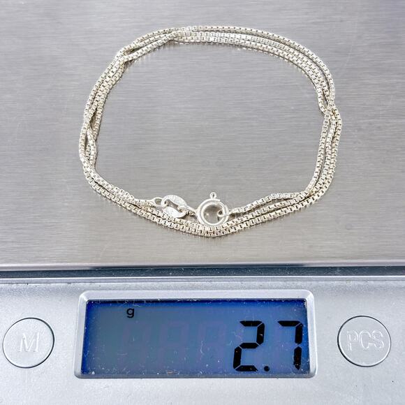 Vintage Italy Sterling Silver 925 Box Chain Necklace 18" - Picture 3 of 3